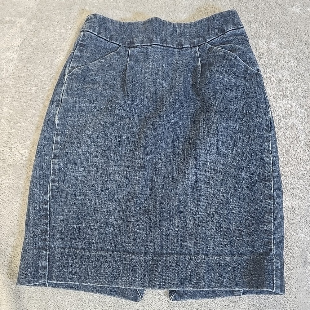 J Crew Skirt Womens 2 Blue Denim Stretch Pencil Pocket Career Work Casual